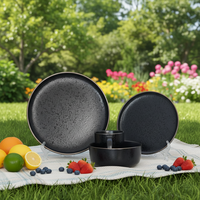 Service de table en grès noir sous glaçure Guangda de luxe, 4 pièces - Passe au micro-ondes et au lave-vaisselle, pour un usage domestique