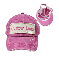 Casquette de baseball en jean délavé avec patch effiloché, logo brodé personnalisé, style décontracté vieilli, vente en gros