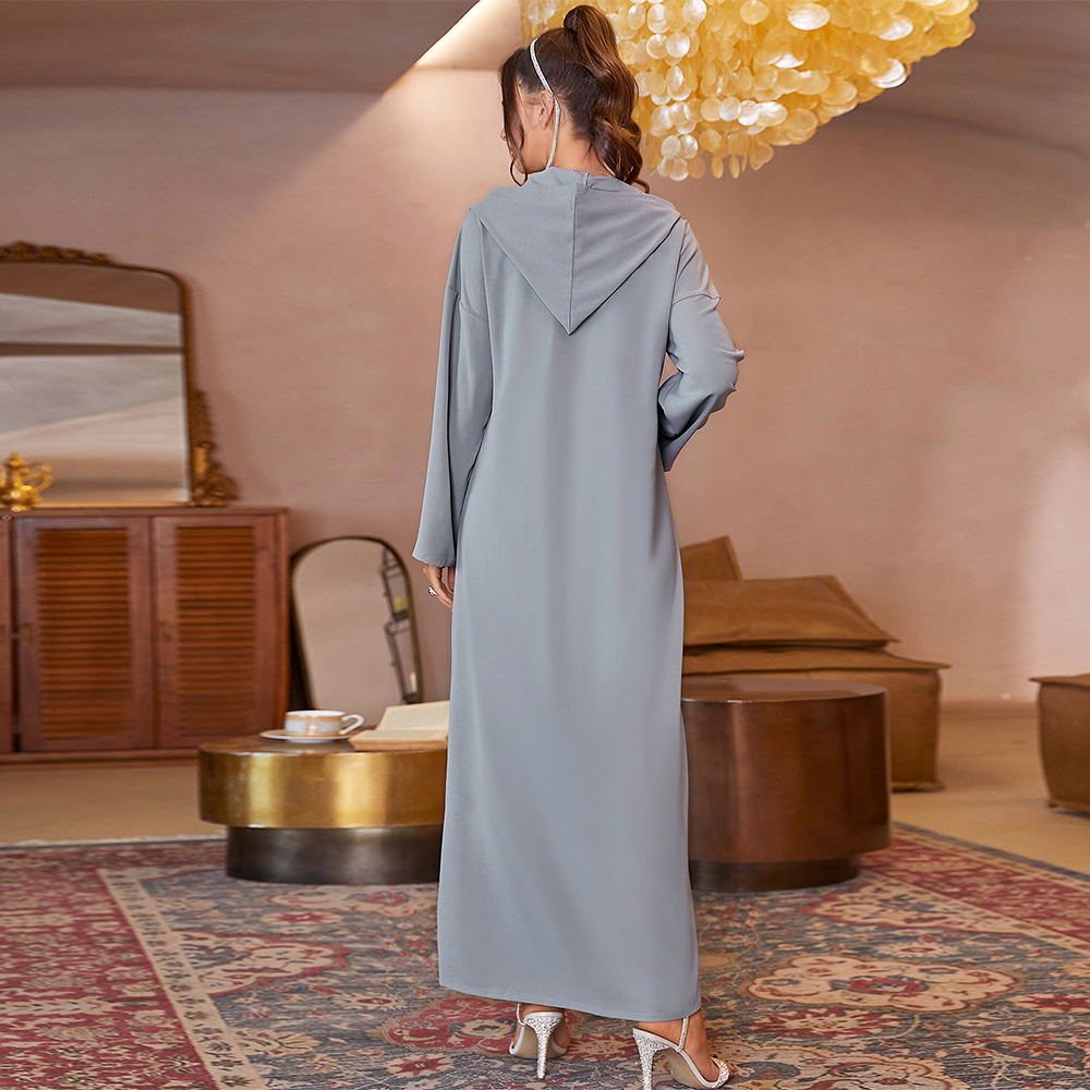 Shop Elegant Gray Crystal Beaded Maxi Muslim Graduation Dresses