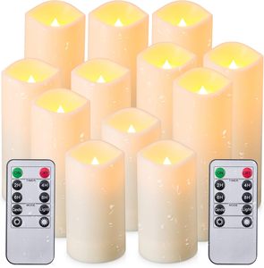 <b>Set</b> of 9 Remote Control with Battery Operated Decorative Led <b>Candles</b> Real Wax Pillar Flameless <b>Candles</b> Lights - Product Image 1