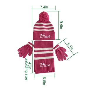 Ensemble <span class=keywords><strong>bonnet</strong></span>, écharpe et gants pour enfants, en tricot long uni 100% acrylique, pour l'hiver en plein air - Product Image 4