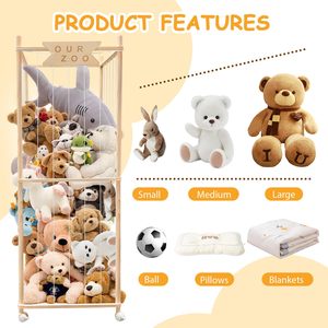 JQ Space Save organizzatore di giocattoli di <span class=keywords><strong>grande</strong></span> capacità di peluche porta animali in legno Zoo porta giocattoli per asilo nido camera da letto per bambini - Product Image 3