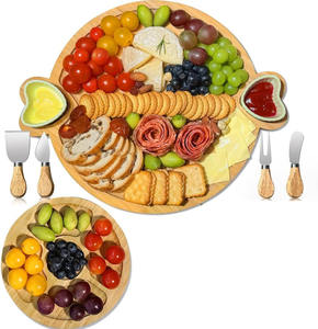 Planche à découper ronde en bois de bambou personnalisée, planche à charcuterie avec tiroirs, plateau de service, ensemble de couteaux de service avec outils - Product Image 1