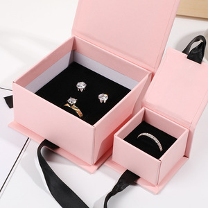 EVERWIN Fashion Wholesale Plain Square Customized <strong>Paper</strong> Rings Earrings Necklaces Pendants <strong>Bracelets</strong> Pink Jewelry Packaging Box - Product Image 3