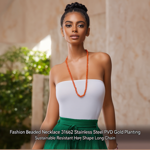 Fashion Beaded <b>Necklace</b> 316L Stainless Steel PVD Gold Plating Sustainable Resistant Heart Shape <b>Long</b> Chain - Product Image 3