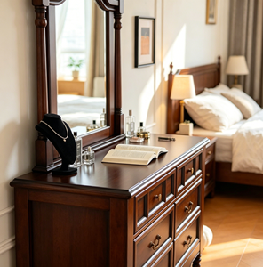 Traditional Solid Wood Makeup <b>Vanity</b> With <b>Mirror</b> Mahogany <b>Dressing</b> <b>Table</b> Storage Drawers Bedroom Furniture - Product Image 3