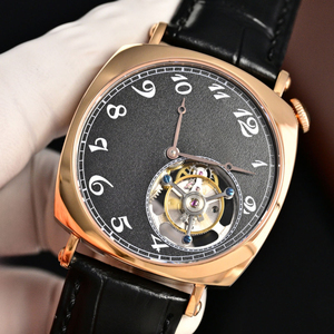 2026 New Arrival Rose Gold Tone Cushion Case Tourbillon Automatic <b>Watch</b> Men Black Dial Mechanical <b>Watch</b> With Leather Strap - Product Image 3
