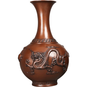 Jarrón de cobre con diseño de dragón y fénix, adorno de mesa hecho a mano de estilo chino tradicional de 35 pulgadas para decoración del hogar y la oficina - Product Image 4