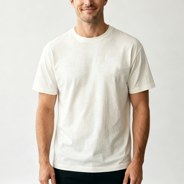 Wholesale 180GSM Slub Cotton Men's T-Shirt Breathable White Crew Neck Short Sleeve for Casual Daily Wear