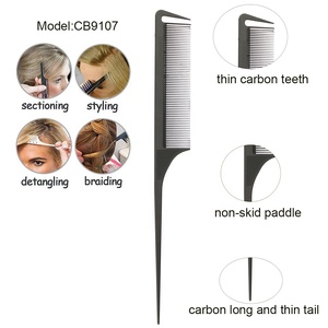 Private Label Professional Salon Dressing Tool Carbon antistatico Hair Barber Long Steel Tail Thin Teeth Braid Comb - Product Image 5