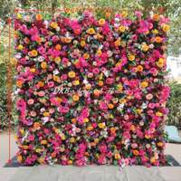 Mur de fleurs artificielles en soie style rose, hortensia, marguerite et fleurs sauvages pour la décoration de scène événementielle, toile de fond florale carrée personnalisée 8x8 pieds