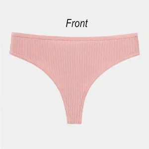 Venta al por mayor de Tanga de algodón sin costuras ropa interior de las mujeres señoras acanalado Tanga de cintura baja deportes niñas bikini calzoncillos - Product Image 3