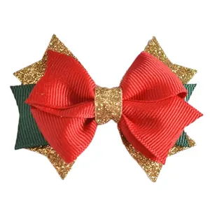 Pita Natal Merah dan Hijau Butik Busur Glitter Emas Besar untuk Hadiah Liburan Buffalo Periksa Aksesoris Rambut