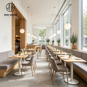 Ensemble de mobilier de restaurant <span class=keywords><strong>commercial</strong></span> Ron Group, sièges confortables en banquette, table carrée en bois massif, chaise rembourrée en tissu - Product Image 3