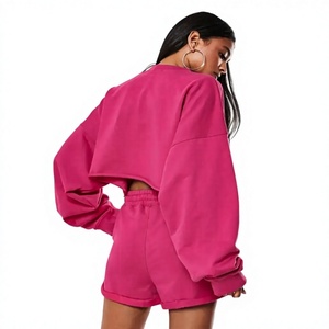 Women's 2 Piece Pink Cropped <b>Sweater</b> <b>Set</b> Casual Loose Fit Solid Color Knitted Shorts Outfit Spring Summer Wear - Product Image 2