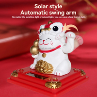 Figurine de chat porte-bonheur dansant au rythme du soleil, à main qui bouge automatiquement, décoration Feng Shui, ornement porte-bonheur pour voiture, bureau ou table.