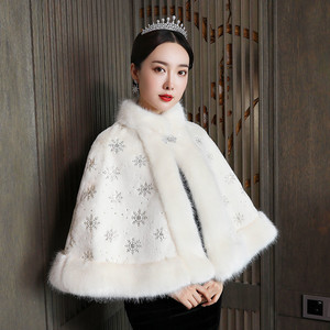 S4309F longues robes de soirée Cape luxe nouvelle haute qualité blanc <span class=keywords><strong>pas</strong></span> <span class=keywords><strong>cher</strong></span> Cape mariage capes hiver Cape - Product Image 1
