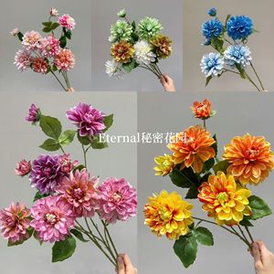 Fleur Artificielle Chinoise de la Sainte Guinguette, Dahlia en Brocart à 3 Têtes, Fleur en Soie à Branche Unique, Décoration de Mariage en Tissu Plastique - Product Image 5