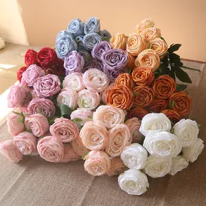 Deco Bruiloft Decoratie Groothandel Leverancier 10Pcs Champagne Gekleurde Paarse Rozen Kunstmatige Rose Bloemen Ivoor Zijde Rozen Rood