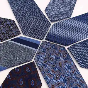 새로운 블루 시리즈 캐슈 꽃 대각선 스트라이프 고품질 비즈니스 패션 망 넥타이 도매