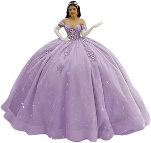 Abiti da Quinceañera Personalizzati con Spalle Scoperte, Stile Ball Gown, con Perline, Cristalli e Applicazioni in Pizzo, per Compleanno 15 Anni, Vestido De 16 Anos, per Ballo di Fine Anno - Product Image 3