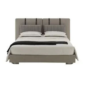 Итальянская дизайнерская Регулируемая двуспальная кровать из бархатной ткани, роскошная современная кровать с рамкой, двуспальная кровать большого размера с матрасом