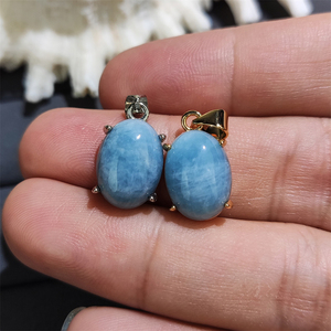 <span class=keywords><strong>Collana</strong></span> di pietre preziose fatta a mano da donna in <span class=keywords><strong>acquamarina</strong></span> Cabochon placcato in oro 18K con ciondolo in argento acquatico - Product Image 5