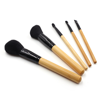 5 Pcs Grosir Set Kuas Makeup Vegan Rambut Sintetis Gagang Bambu dengan Kuas Kipas