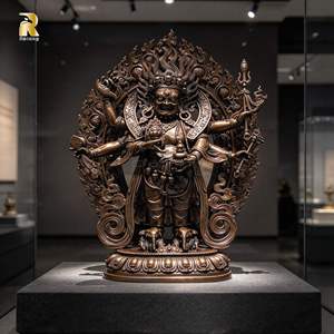 Statua in Bronzo di Mahakala a Sei Braccia, Grande Divinità Nera e Dio della Ricchezza, Scultura in Stile Religioso in Vendita - Product Image 1