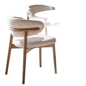 Chaise de salle à manger en bois massif style scandinave, noyer et lin blanc, dossier simple, pour salle à manger - Product Image 5