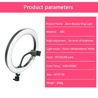 Kaliou Anneau lumineux LED de 10,2 pouces pour TikTok, température de couleur réglable 3000K-6500K, alimentation USB, portable pour maquillage et vidéos