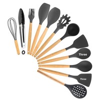 Ensemble de 12 ustensiles de cuisine en silicone avec manche en bois, résistants à la chaleur, pour la maison