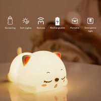 Veilleuse pour enfants mignonne en silicone, chaton endormi, animal, rechargeable par USB, lampe portable, chat kawaii, veilleuse de table
