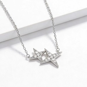 <span class=keywords><strong>Regalo</strong></span> di San Valentino per la Tua Ragazza: Collana con Ciondolo a Doppia <span class=keywords><strong>Stella</strong></span> in Ottone e Zirconi - Product Image 1