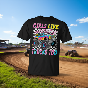 Las chicas también les gustan los Monster Trucks, camiseta negra para adultos unisex - Product Image 3