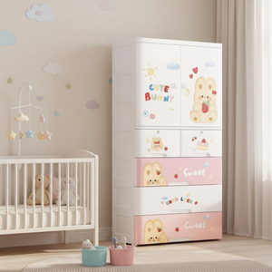 Armadio <span class=keywords><strong>per</strong></span> Bambini a 5 Ripiani, Guardaroba Portatile con Disegni Cartoon, Armadio in Plastica <span class=keywords><strong>per</strong></span> Camera da Letto e Soggiorno - Product Image 6