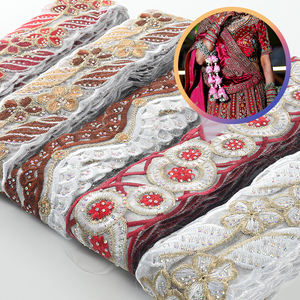 Nhà Sản Xuất Rhinestone Ren Thêu Đám Cưới Vải Cho Váy Cưới <span class=keywords><strong>Sequin</strong></span> Thêu Sáng Bóng Kim Cương Ren Vải - Product Image 1