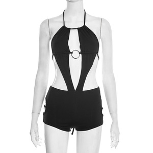 ชุดรอมเปอร์ฤดูร้อนสำหรับผู้หญิง Viviblook D26RP003 สีพื้นแบบใหม่ เซ็กซี่ โชว์หลังเว้าแหวน สายรัดคอแบบผูกหลัง - Product Image 3