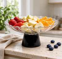 Bol à fruits en verre sur piédestal avec base noire, plat de service transparent pour fruits, desserts, collations, décoration de table, maison