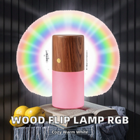 Lampu Kayu Alami Premium dengan Induksi Gravitasi Cerdas, Lampu RGB Berpendar, 2-in-1, Warna Kuning Hangat, Dapat Berubah Warna, LED Isi Ulang