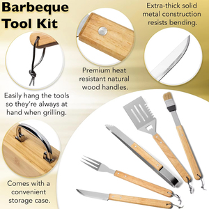 Lot <span class=keywords><strong>de</strong></span> 6 <span class=keywords><strong>Ustensiles</strong></span> <span class=keywords><strong>de</strong></span> <span class=keywords><strong>Barbecue</strong></span> avec Manche en Bois, Kit Complet d'Accessoires pour Grillades, Boîte <span class=keywords><strong>de</strong></span> Rangement Portable en Bambou pour Camping en Extérieur - Product Image 3