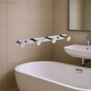 Perchero de Acero Inoxidable para Toallas y Batas, 4 Ganchos, Acabado Plateado Brillante, Montaje en Pared, Accesorios de Baño de Diseño Moderno - Product Image 2