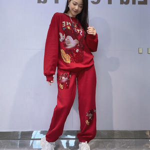 Completo Due Pezzi Oversize da <span class=keywords><strong>Donna</strong></span> con <span class=keywords><strong>Felpa</strong></span> a Collo Alto e <span class=keywords><strong>Pantaloni</strong></span> Jogger con Strass a Maniche Lunghe per Autunno, Sport e Casual - Product Image 4