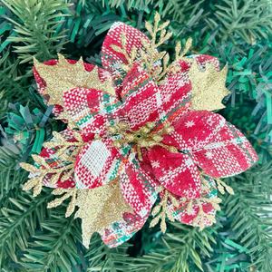 Dropshipping Shopify Gold <b>Glitter</b> Christmas Poinsettia Pick Artificial Floral Tree Decoration Holiday Ornament - Product Image 3