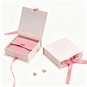 Custom Printed Earring Flip Lid Box with Ribbon Wholesale Jewelry Packaging Case Velvet Pouch For Earrings Retail Packaging - Product Image 1