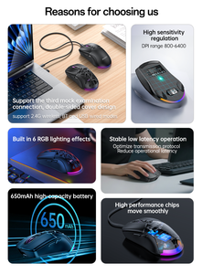 예시도 800-6400 DPI USB 유선 2.4G 블루투스 3가지 RGB 조명 효과 650mAh 대용량 3 in 1 마우스 KB46 - Product Image 3