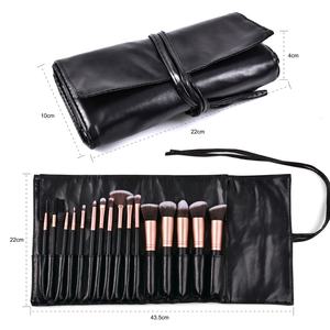 Ensemble de 16 pinceaux de maquillage professionnels personnalisables en fibres synthétiques noires avec manche en bois et logo, vente en gros, avec pochette - Product Image 6