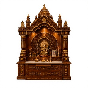 Shree Akshardham Teak Wood <b>Mandir</b> For Home Solid Teak Wood Prayer Temple with Storage Hindu Temple Cabinet Australia Pooja Unit - Product Image 4