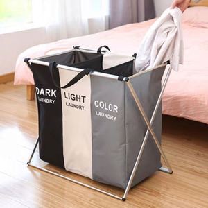 ตะกร้าผ้าแบบพับได้ 3 ช่อง ผ้าอ๊อกซ์ฟอร์ด กันน้ำ พร้อมโลโก้สั่งทำ - Product Image 1