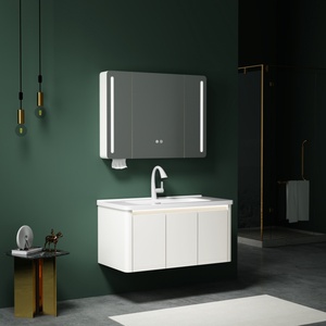Nouveau <span class=keywords><strong>meuble</strong></span> <span class=keywords><strong>de</strong></span> <span class=keywords><strong>salle</strong></span> <span class=keywords><strong>de</strong></span> <span class=keywords><strong>bain</strong></span> en PVC imperméable <span class=keywords><strong>de</strong></span> style moderne et abordable avec miroir intelligent et lavabo en céramique en forme d'arc <span class=keywords><strong>pour</strong></span> hôtel et maison - Product Image 3